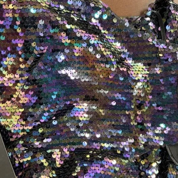 NWT Lulus Classic Diva Black Multi Sequin Halter Bodycon Mini Dress - Picture 10 of 12